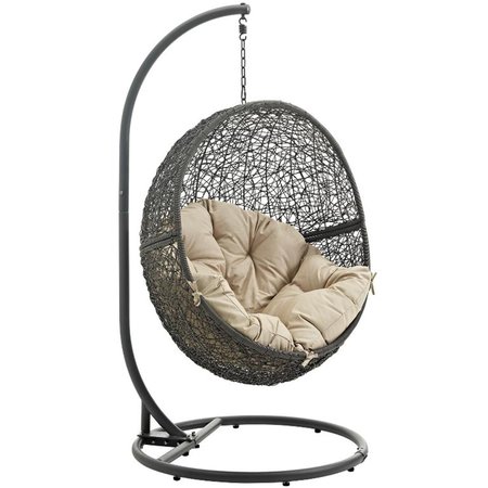 MODWAY Hide Outdoor Patio Swing Chair with Stand, Gray Beige EEI-2273-GRY-BEI